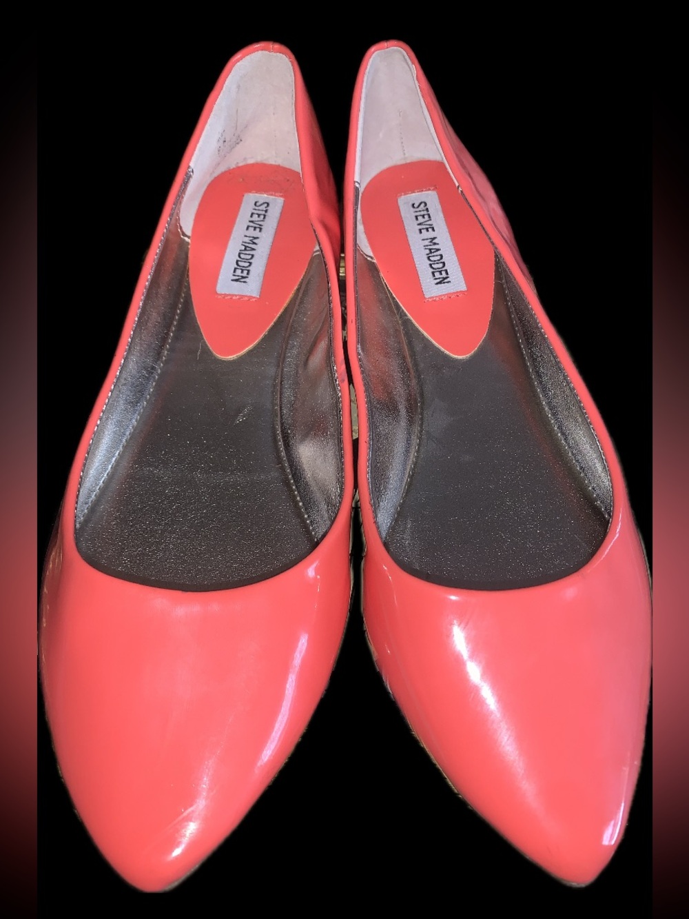 Steve Madden Bright Coral Patent Pointed Flats Size 8.5